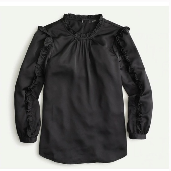 J Crew Ruffle Sleeve Top Long Sleeve Satin Shirt - Picture 1 of 9